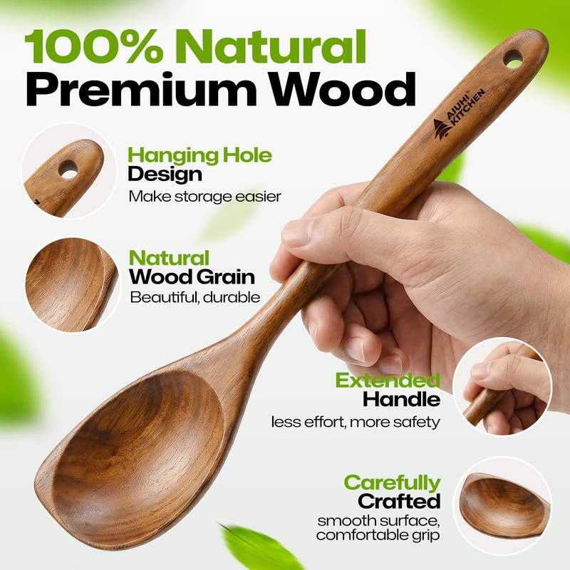 AIUHI Teak Corner Spoon, 100% Solid Teak Wooden Corner Spoon