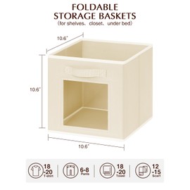 Homsorout Storage Baskets for Organizing - 6 Pack Cube Storge Bins, Foldable Storage Bins with Handle, Closet Organizers and Storage Baskets for Toys, Clothes, Beige