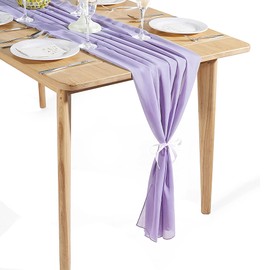 Time to Sparkle 2PCS 10FT Chiffon Table Runner Wedding Decor 28x120 inches Gauze Table Runner Rustic Sheer Table Decor for Romantic Bridal Shower Baby Shower Birthday Party Lanvender