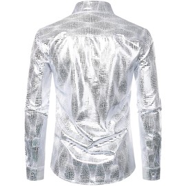 ZEROYAA Men's Luxury Dress Shirt Shiny Metallic Printed Button Down Shirts for Party Prom ZZCL33 White Silver X-Large