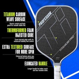 Professor Titanium Pro Square Pickleball Paddle - Designed with Titanium Carbon Fiber Weave Surface - 16MM Foam Injected Thermoformed Core
