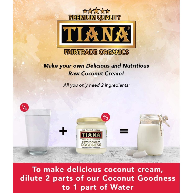 TIANA Fairtrade Organic Raw Coconut Goodness, Pure Unsweetened Coconut Flesh