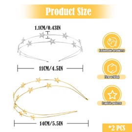 KHDULQ Pack of 2 Star Hair Bands Girls, Star Hair Clips Gold + Silver Angel Headband Glitter Headband Gold Girls Children Ladies Glitter Star Costume for Women Party Girls Bride Bridesmaids
