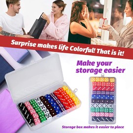 Quesuc 50Pcs 6 Sided Dices Dotted Dice Game Set with Velvet Bags Bar KTY Party Favor Assorted Color 16mm Mixed Color（Mixed Color ）