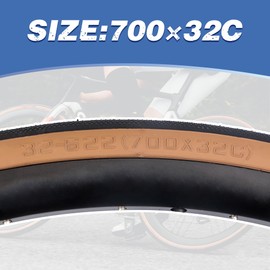 MEGHNA Bike Tire 700C Road Bike Tire Foldable 700 x 32C Tire with Bike Tube Tire Lever for Road Racing Fast Rolling 32-622mm Replacement Tire for Road Bike (Black Brown, 700 x 32C - 2 Pack with Tubes)