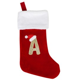 DERAYEE Monogrammed Christmas Stockings with Letters, 18 Inch Large Velvet Body Super Soft Plush Cuff Gold Embroidered Stockings for Family Holiday Xmas Party Decoration (Red, Letter A)