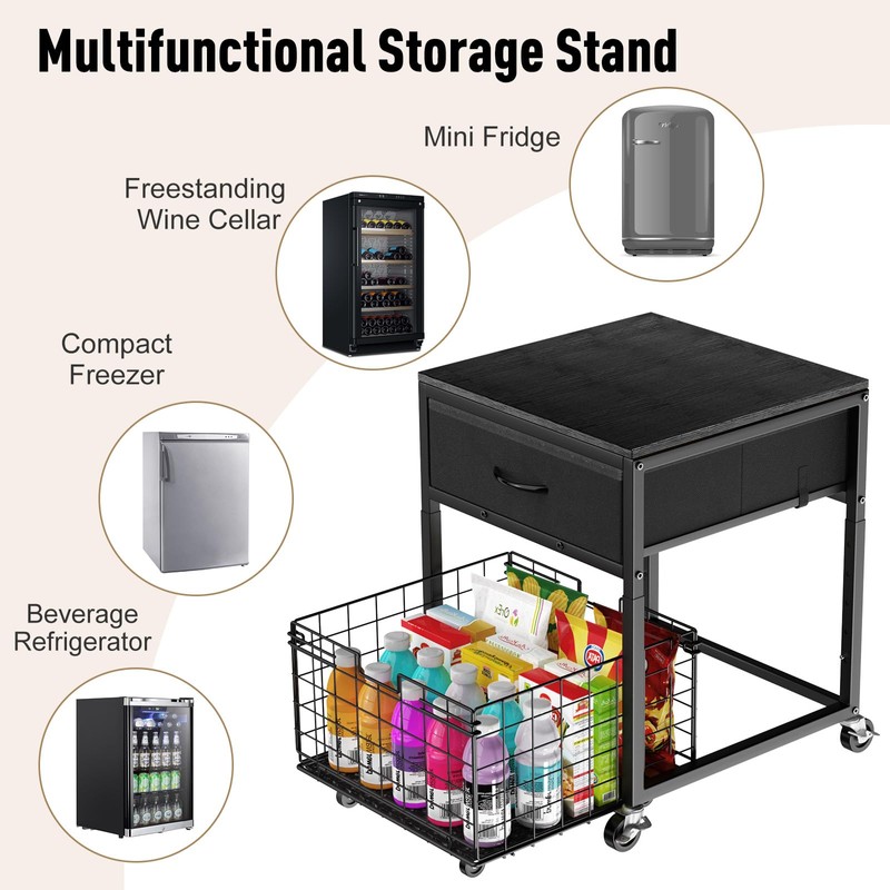 Housolution Mobile Mini Fridge Stand with Storage, Height-Adjustable Mini Beverage