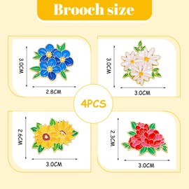 Goiern Set of 4 Colourful Enamel Lapel Pins Set with Daisy and Sunflower, Flower Brooches for Women, Fashion Jewellery for Decorating Clothes and Bags