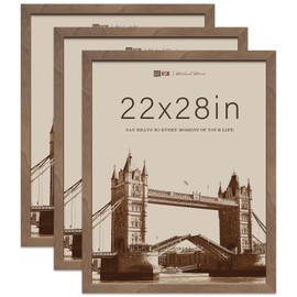 VCK 22x28 Poster Frame 3 Pack - Brown Walnut, Exclusive Natural Wood Grain Solid Wood Picture Frame, Wall Hanging
