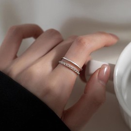 Crymystal Bohemian Style Einfacher Ring Silber Kette Knöchel Ring Schichtgeöffnete Finger Ring Vintage Stapel Ring Verstellbare Ring Schmuck für Frauen und Mädchen Geschenk