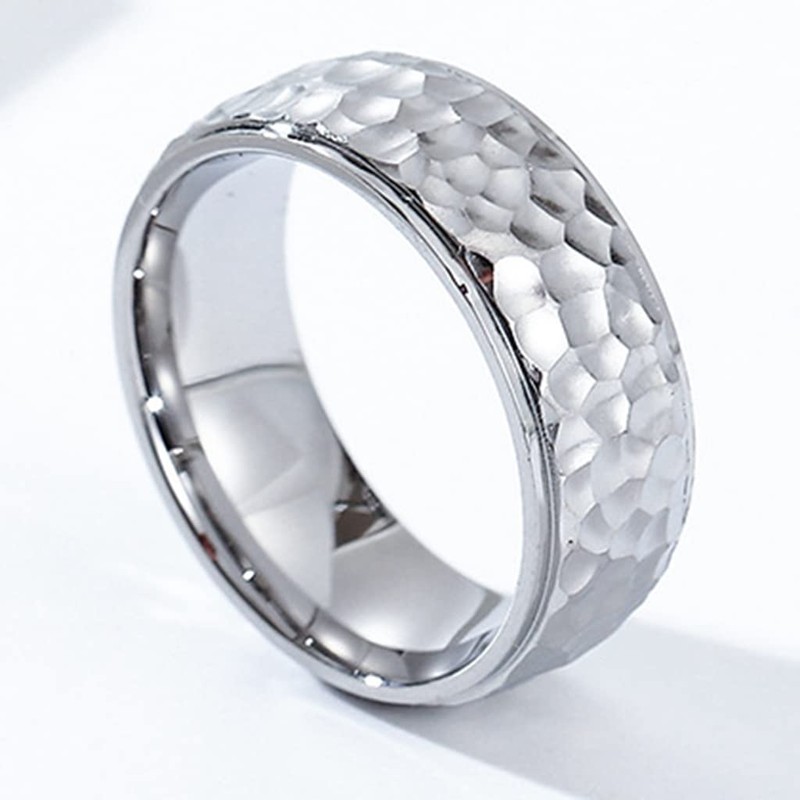 Jude Jewelers 8mm Stainless Steel Hammered Surface Step Edge Classic