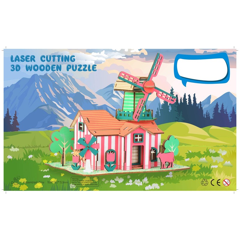 BestPysanky Windmill Model Kit - Wooden Laser-Cut 3D Puzzle (82