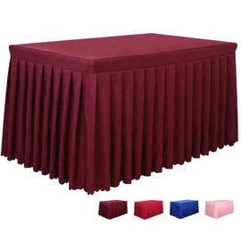Tina 8' ft Polyester Fitted Tablecloth Table Skirt for Wedding Banquet Trade Show Burgundy