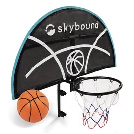 SkyBound Trampoline Basketball Hoop Attachment with Mini Basketball and Pump - Compatible with All Straight Pole Trampolines - Safety Hardware - Easy to Assemble - Fits for Straight Pole Only - Color: Standard