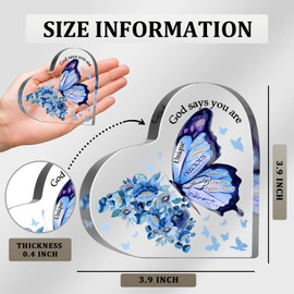 Religious Gifts for Women, Bible Verse Encouragement Presents for Sister Mom Friend, Christian Home Office Desk Butterfly Decor, God Says You Are Inspirational Acrylic Hearts Plaques