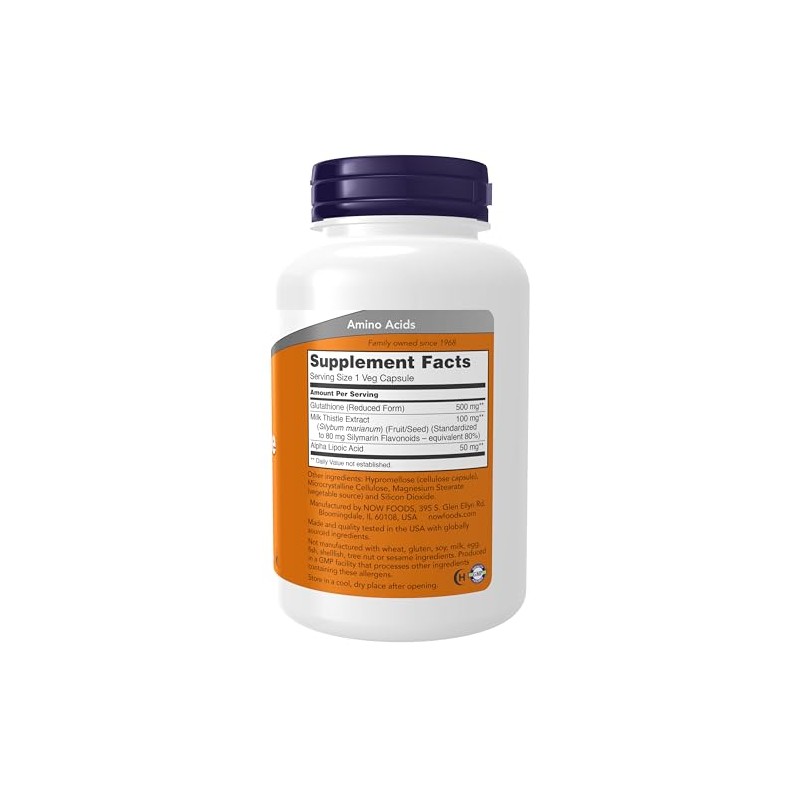 Now Suplementos Alimenticios Glutatión 500 Extracto Cardo Mariano Ácido Alfa