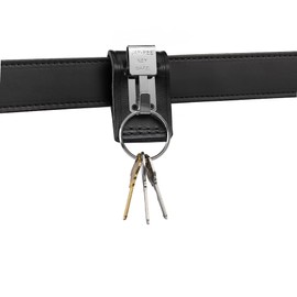 JAY-PEE Metal Key Ring Holder on Leather Belt Loop Mount Slide-On fits up to 2.25” wide Duty Belts with 1 Detachable Key Ring Safety Hook Nickle Keychain Holder Clip