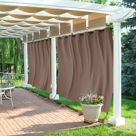 RYB HOME Extra Wide Outdoor Curtains Windproof, Blackout Waterproof Privacy Outside Curtains for Patio Pergola Pool Hut Screen Porch Outside Deck, W 105 x L 84 inch, Mocha, 2 Panels