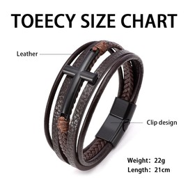 TOEECY Men's Jesus Christ Crucifix Cross Bracelet Braided Multilayer Leather Band Bracelet with Magnetic Clasp for Boyfriend Husband Anniversary for Men, Suitable for:
