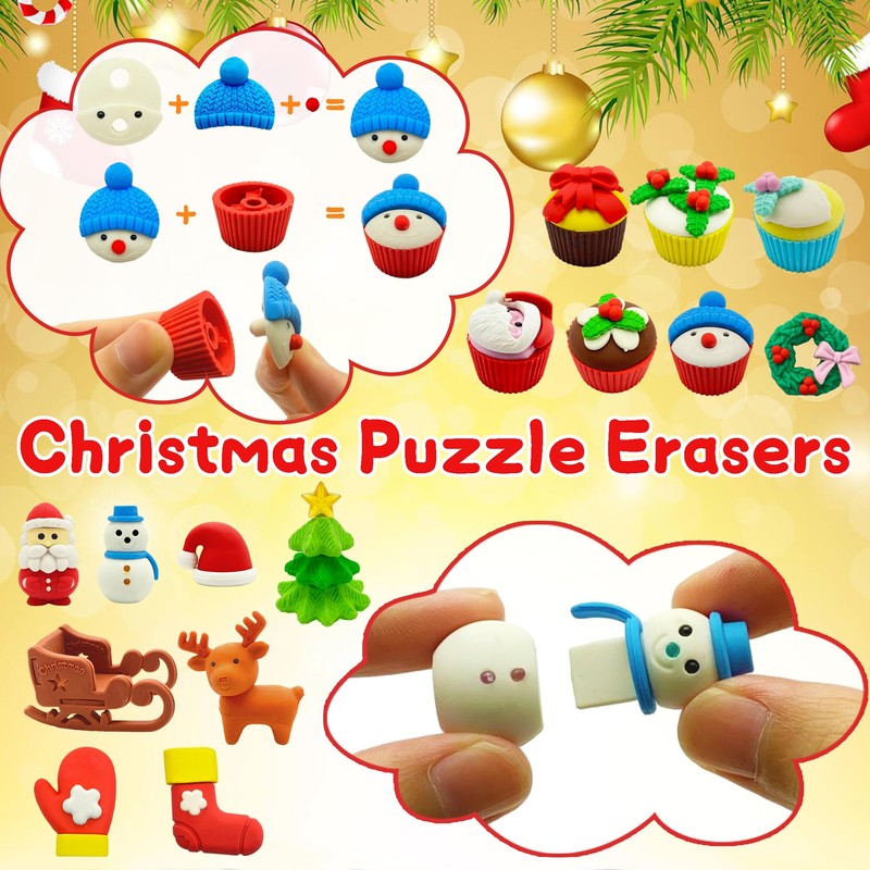 LanMa 30PC Christmas Erasers for Kids Animal Puzzle Eraser Desk