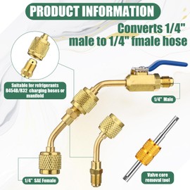 Mudder 21 Pcs A2L R32 R454B HVAC Adapter Kit, 1/4" LH Female to 1/4" SAE Male Refrigerant Fitting Set with Ball Valves, Valve Core Remover for Mini Split AC System(45° Angle, Brass)