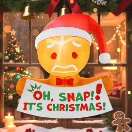 Blafly Christmas Inflatables Outdoor Decorations 3.3FT Gingerbread Man with Oh Snap Banner Lean Out Window Inflatable Blow Up Yard Decoration with LED Indoor Outdoor Yard Lawn Garden Decor