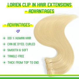 LORIEN LORIEN Clip in Hair Extensions Real Human Hair, 16 Inch 90g, #613 Bleach Blonde, Clip in 100% Brazilian Remy Human Hair Extensions 8pcs Per Set with 18 Clips Double Weft
