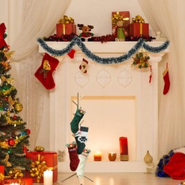 Profully Christmas Stocking Holder Stand, Wooden Christmas Hangers Stand for Hanging Christmas Stocking, 8 Hooks Natural