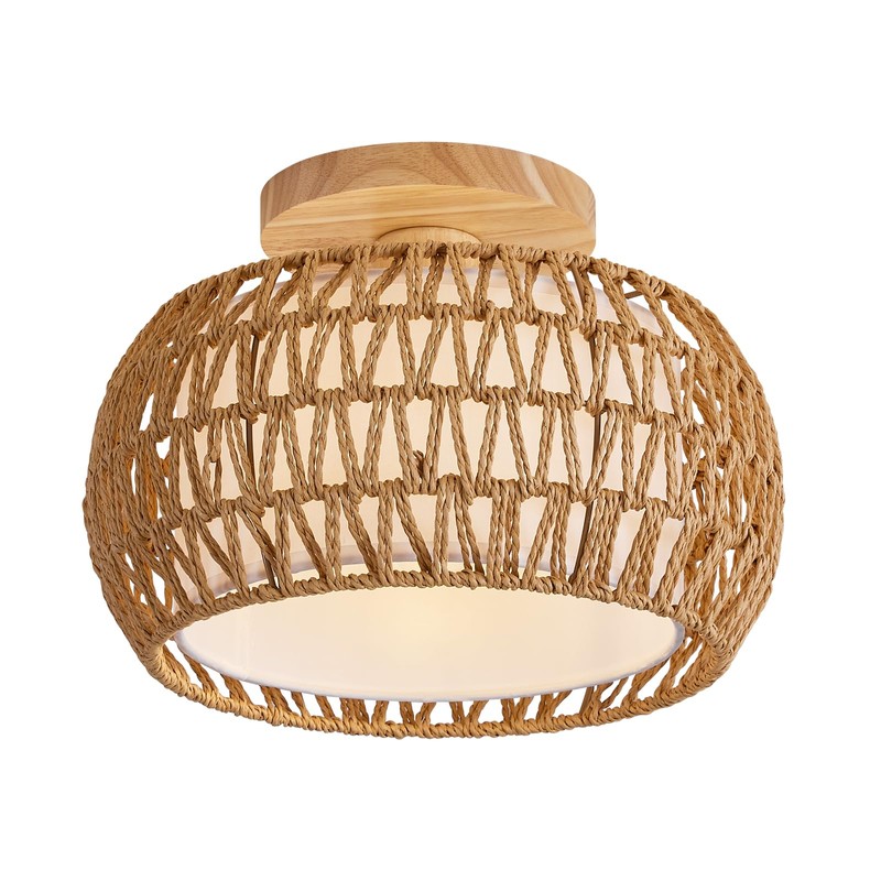 Rattan Ceiling Light Fixture，3 Style Options Boho Flush Mount Ceiling