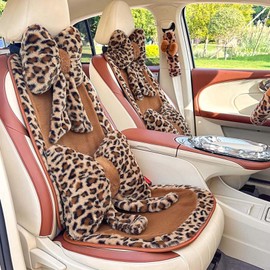 seemehappy Plush Leopard Front Car Seat Covers and Rear Car Seat Covers Set Velvet Car Seat Cushions Set -Luxury Plus