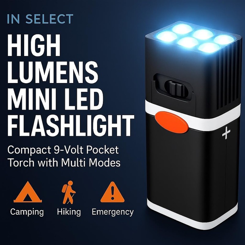 IN SELECT 9 Volt Small Pocket Led Mini Flashlight -High