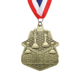 PATIKIL Chess Tournament Table Gold Award Medals with Red & White & Blue Ribbons, Winner Medals Gold Silver Bronze Prizes for Competitions Sports Party, Gold