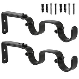 Anndason Heavy Duty Curtain Rod Brackets Adjustable Double Rod Holders 1 Inch Rod (2 PCS, Black)