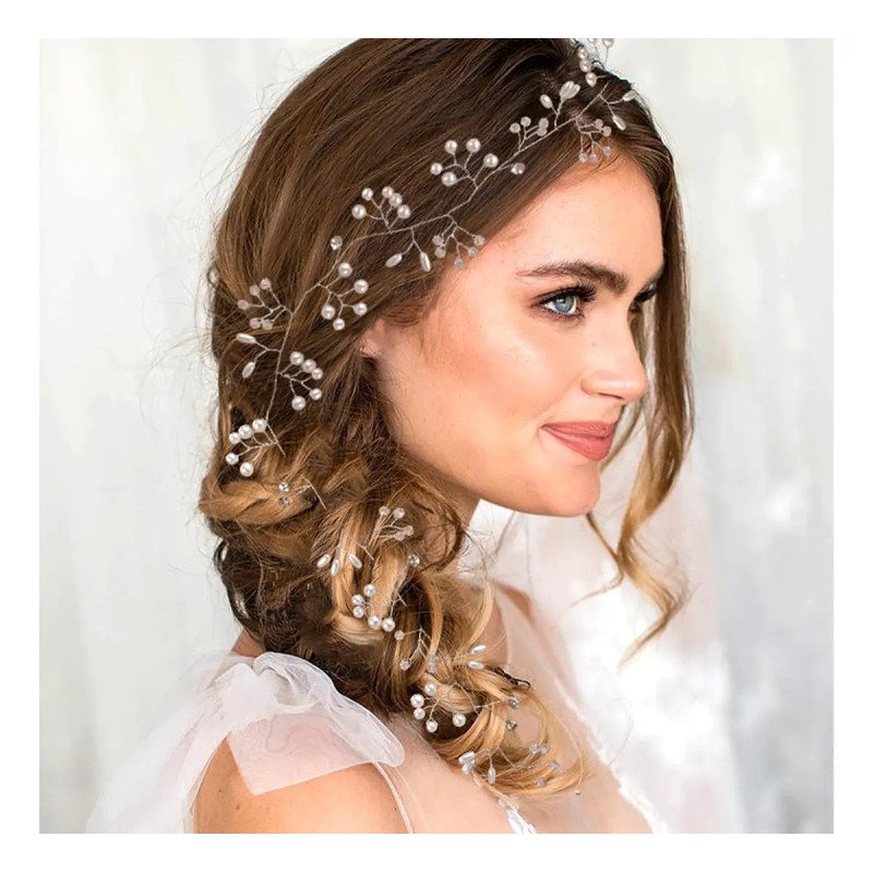 Accesorios For El Cabello De Novia Con Perlas Plateadas