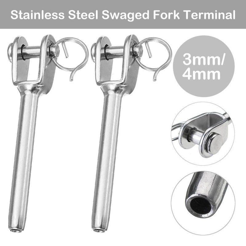 4 Pcs Wire Rope Clamps, 4mm Stainless Steel Swaged Fork