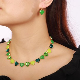 Xerling - Gargantilla de vidrio de corazón multicolor para mujer, diseño de corazón con piedras preciosas de corazón, regalo para el día de San Valentín, Navidad con aretes colgantes de corazón,