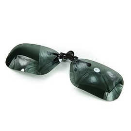 Polarized Black Metal Clip On Flip Up Grey / Gray Sunglass Lenses, Large Rectangle, 62mm Wide X 39mm High