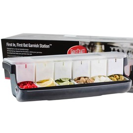 TableCraft BCD6000, First In First Out Garnish Station, (6) 1.25 Pt Inserts, Stackable, Integrated Side Handles, Roll Top Lids, Ice Well, NSF Listed, BPA Free, Dishwasher Safe