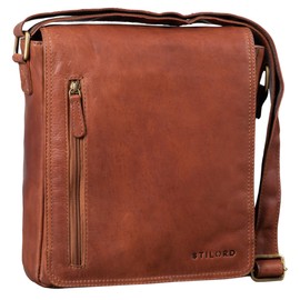 STILORD 'Will' Shoulder-Bag Leather Small For Men Messenger Cross-Body Vintage Design Fit for iPads and 10.1 inch Genuine Leather, Colour:Cognac-Brown