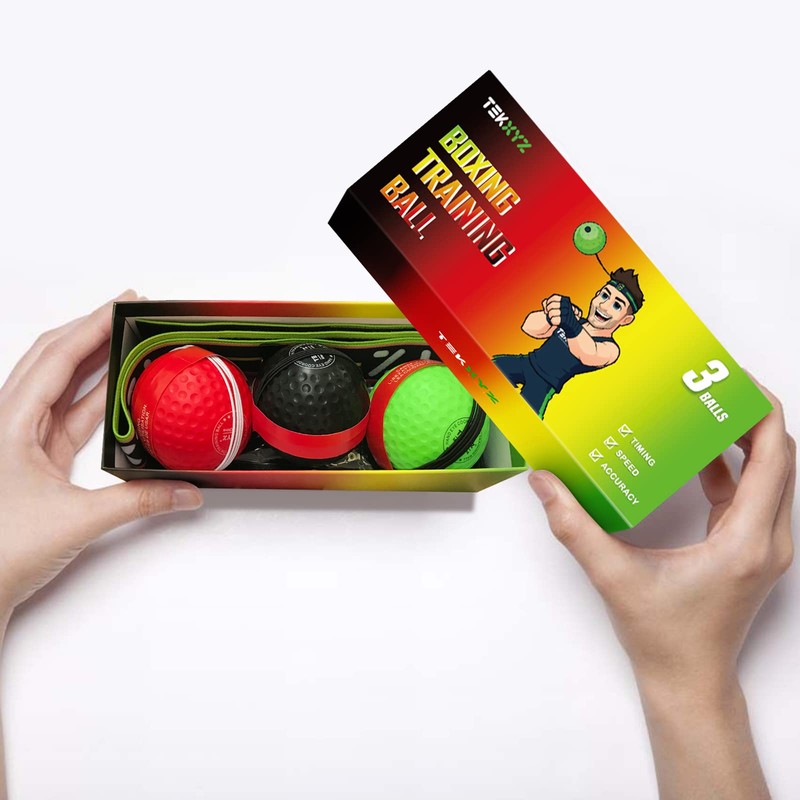 TEKXYZ Reflex Ball, 3 Different Boxing Training Ball with Headband,