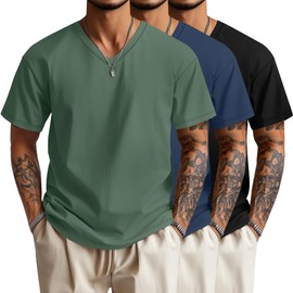 Evervibe 3 Pack Men's 95% Cotton Big and Tall Shirts V Neck L-5xl Plus Size Short Sleeve Soft Casual 2025 Summer Tee(Black, Haze Blue, Green,3XL)