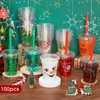 Zhehao 100 Set 12 oz Christmas Plastic Cups with Lids