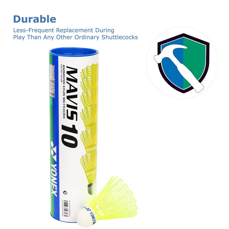 YONEX Mavis 10 Badminton Shuttlecocks - Tube of 6, Colour-