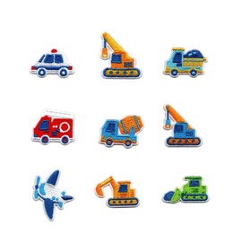 HUIKKJP Embroidery Vehicle, Shovel Car Motif, Decoration, Applique, Set of 9, Patches, Patches, No Ironing, Embroidery Patches, DIY Clothes, Repair, Boys, Children, Kindergarten, Nursery, Celebrations