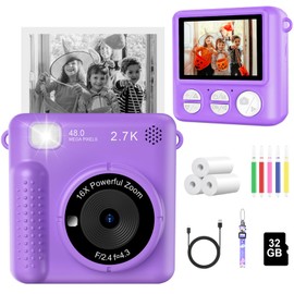 CUIOLTOY Kids Camera Instant Print, 2.4" 16X Zoom Instant Camera for Kids 1080P Kids Digital Camera with 32GB Card & Print Papers, Christmas Birthday Gifts for Girls Boys Aged 3-12 - Purple