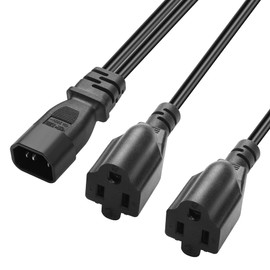 JSADZKJ Y Splitter Power Extension Cord IEC320 C14 Male Plug to Dual NEMA 5-15R US 3 Pin Female Converter Power Cord 10A/250 C14 to 2xNEMA5-15R Converter Adapter Cable 30cm/0.98ft