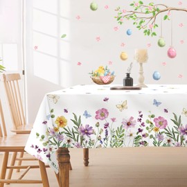 DISENB Spring Tablecloth 60 x 84 Inch, Wildflowers Floral Butterfly Table Cloth, Stain and Wrinkle Resistant Washable Rectangle Table Cover for Indoor Outdoor Holiday Party Picnic Dinner Decor