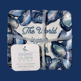 Sigrid Olsen 4 SIGRID OLSEN 6" Square Melamine Appetizer Side Plates The World of Oyster Blue