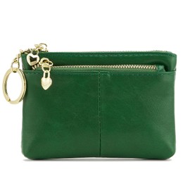 ZOOEASS Women PU Leather Zip Mini Coin Purse With Key Ring Triple Zipper Card Holder Wallet(Green)