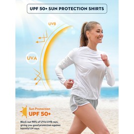 Long Sleeve Shirts for Women Sun UV Protection UPF 50 SPF T-Shirts Hiking Clothes Lightweight Breathable Beach Running Workout Shirts White M